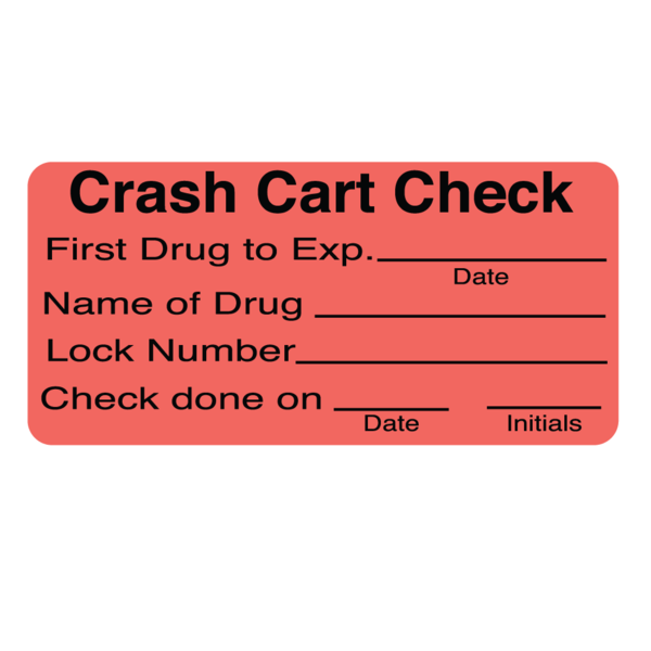 Nevs Label, "Crash Cart Checked" 1-7/16" x 3" Flr Red w/Black CS-11791